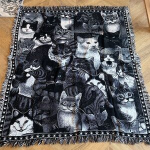 Cat Tapestry Throw Blanket Black & White